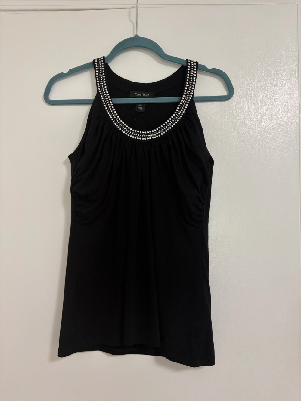 White House Black Market Black Tank Top with Rhinestone Scoop Neck